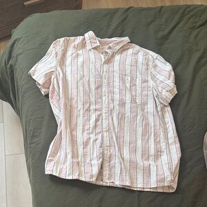 American Eagle Outfitters Pink and White Striped Shirt Large
